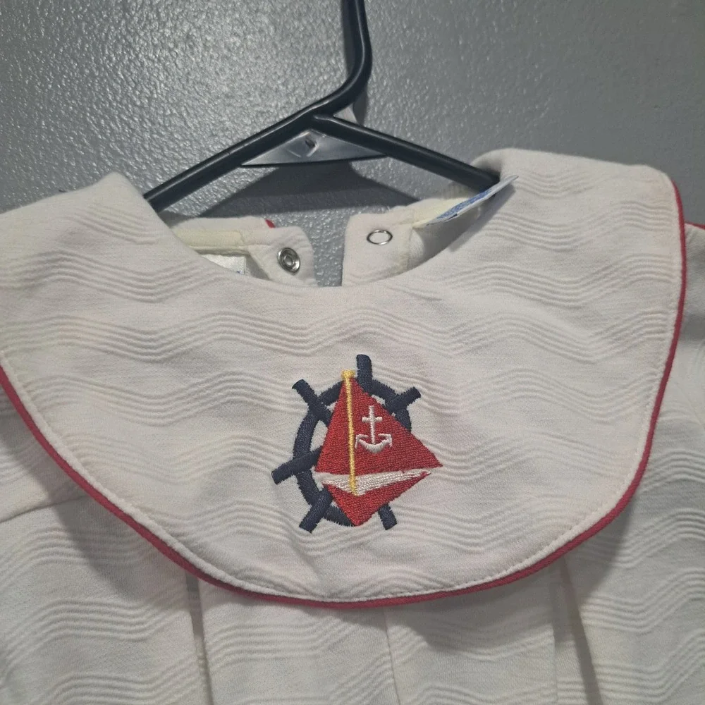 VTG‎ Babycrest Nautical Sailboat Bubble Romper White Red 6-9M WPL 11403